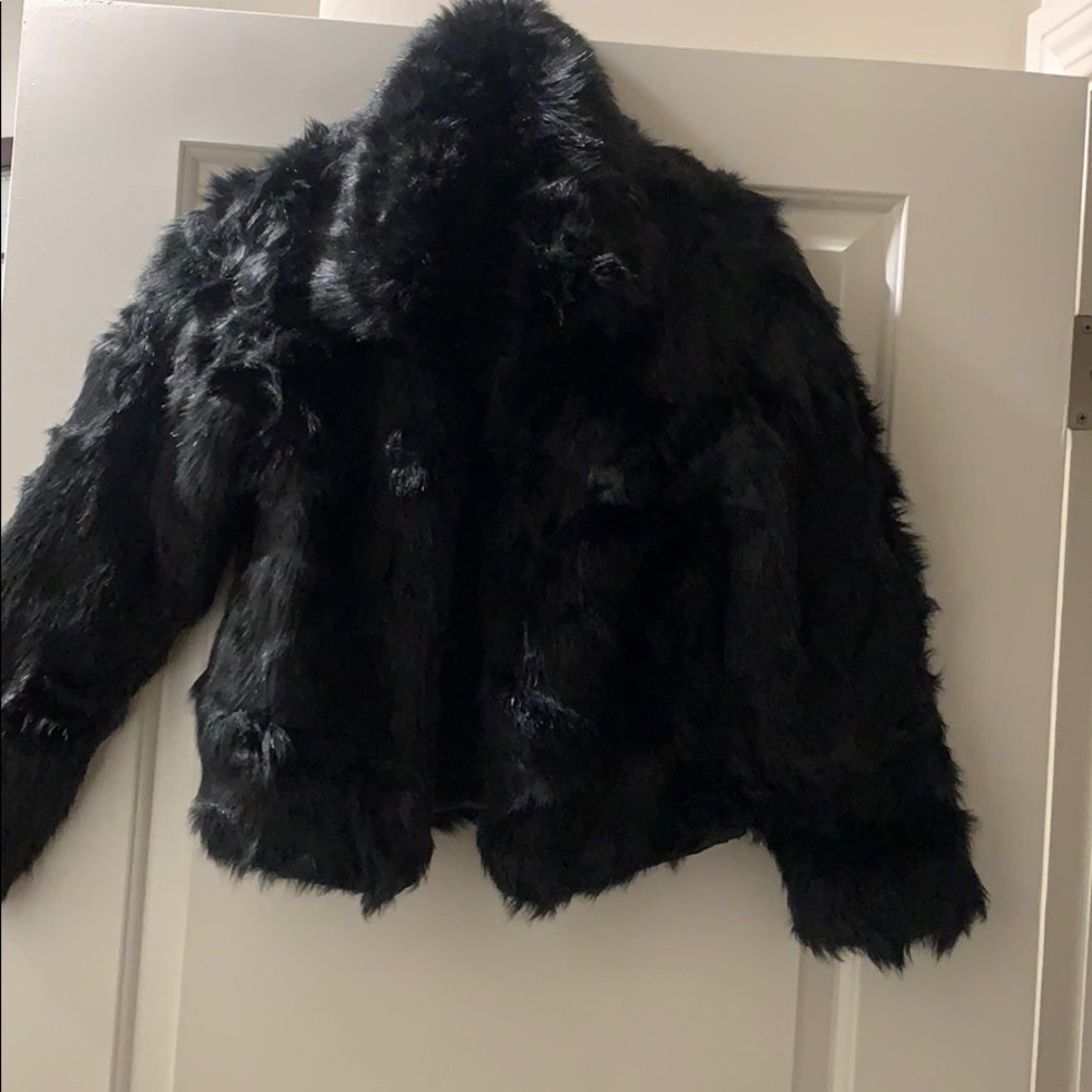 Black faux fur coat